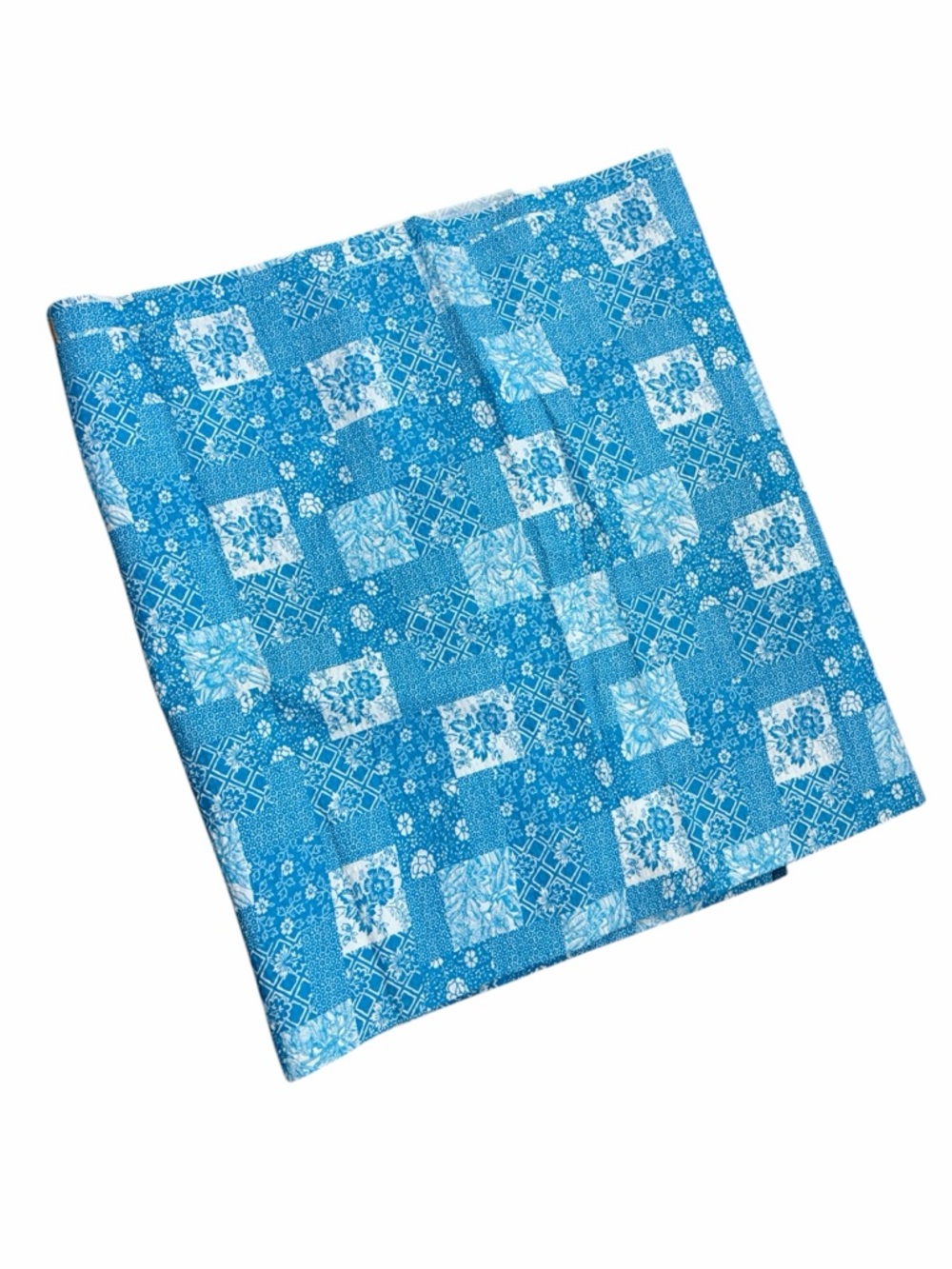 Vintage 1970s Blue‎ & White Patchwork Fabric - 5 Yards